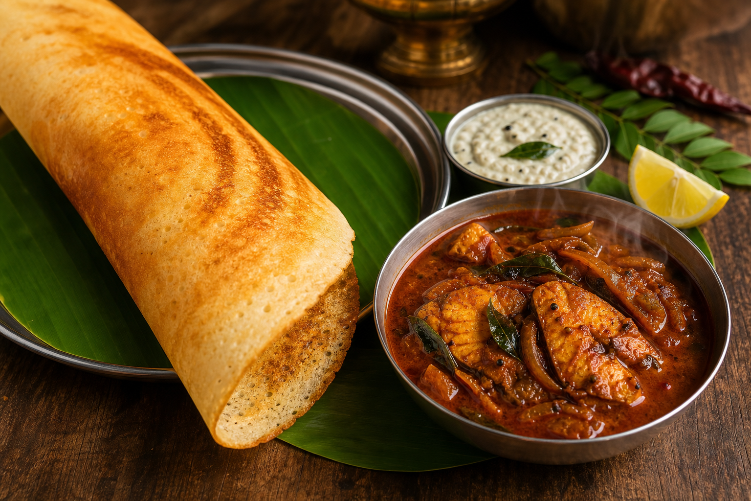 Dosa with Fish Pulusu