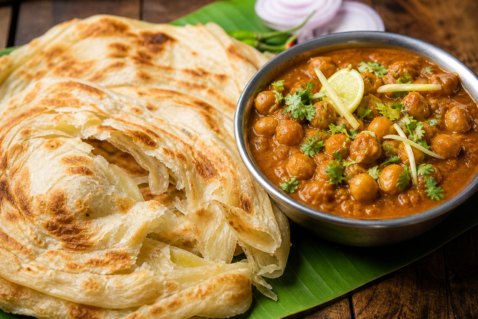 Parotta with Chana Masala